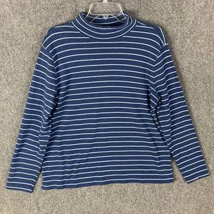 Lauren Scott Top Women's XL Classic Fit Blue Striped 100% Cotton Long Sleeve